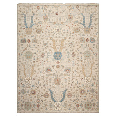 LoomBloom Beige 9'x12' Traditional Distressed Quality Hand Knotted Wool Oriental Area Rug