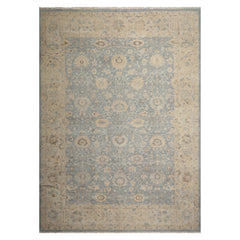 LoomBloom Blue 10'x14' Traditional Distressed Hand Knotted Wool Oriental Area Rug