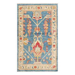LoomBloom Blue 3'x5' Turkish Oushak Traditional All-Over Hand Knotted Wool Oriental Area Rug