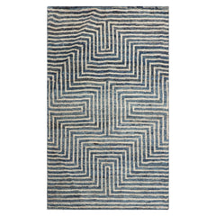 LoomBloom Blue 3'x5' Afghan Moroccan Modern Designer Hand Knotted Wool Oriental Area Rug