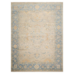 9x12 Beige, Aqua, Caramel Color Hand Knotted Afghan Oushak Wool Traditional Oriental Rug