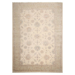 10x14 Ivory, Beige, Rust Color Hand Knotted Afghan Oushak Wool Traditional Oriental Rug