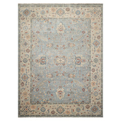 9x12 Blue, Tan, Rust Color Hand Knotted Khyber Wool Traditional Oriental Rug