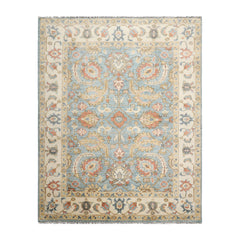 8x10 Blue Ivory Light Gold Color Hand Woven All-Over Wool Transitional Oriental Rug