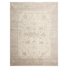9x12 Ivory, Taupe, Tan Color Hand Knotted Afghan Oushak Wool Traditional Oriental Rug