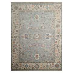 9x12 Blue, Ivory, Rust Color Hand Knotted Khyber Wool Traditional Oriental Rug