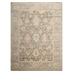 9x12 Brown, Slate, Peach Color Hand Knotted Afghan Oushak Wool Traditional Oriental Rug