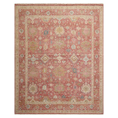 8x10 Rose, Beige, Mint Color Hand Knotted Distressed Wool Traditional Oriental Rug