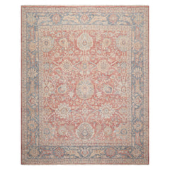 8x10 Coral, Beige, Gold Color Hand Knotted Distressed Wool Traditional Oriental Rug