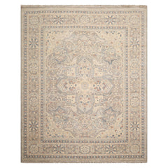 8x10 Khaki, Beige, Slate Color Hand Knotted Distressed Wool Traditional Oriental Rug