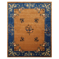 8x10 Camel Blue Ivory Color Hand Tufted Pictorial New Zealand Wool Oriental Rug