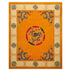 8x10 Gold Beige Fuschia Color Hand Tufted Medallion & Dragon New Zealand Wool Oriental Rug
