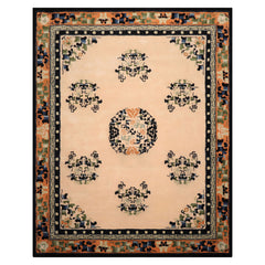 8x10 Beige with Peach Undertone Peach Black Color Hand Tufted Medallion New Zealand Wool Oriental Rug