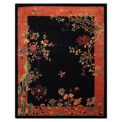 8x10 Black Peach Mint Color Hand Tufted Floral New Zealand Wool Oriental Rug
