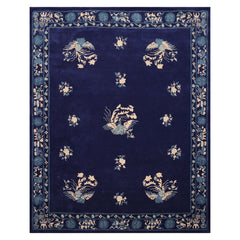 8x10 Navy Ivory Blue Color Hand Tufted Pictorial New Zealand Wool Oriental Rug