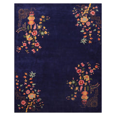 8x10 Navy Pink Green Color Hand Tufted Floral New Zealand Wool Oriental Rug