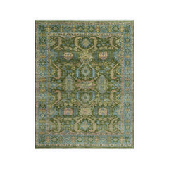 LoomBloom 8x10 Oriental Area Rug in Green Traditional Oushak Wool Hand Knotted