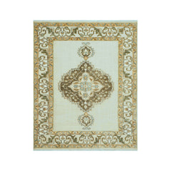 LoomBloom 8x10 Oriental Area Rug in Beige Medallion Oushak Wool Hand Knotted