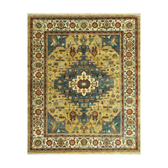 8x10 Gold Teal Rust Color Hand Knotted Oushak Wool Traditional Oriental Rug