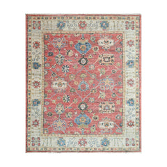 8x10 Antique Rose, Beige, Blue Color Hand Knotted Oushak Wool Arts & Crafts/Mission Oriental Rug