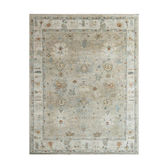 8x10 Beige, Ivory, Slate Color Hand Knotted Oushak Wool Traditional Oriental Rug