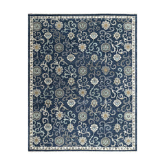 9x12 Blue, Ivory, Aqua Color Hand Knotted Oushak Wool Transitional Oriental Rug