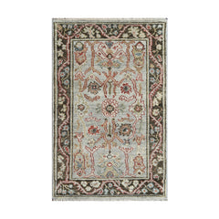 LoomBloom Multi Size Moss Handcrafted Oushak Wool Area Rug with Traditional Design