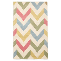 3x5 Ivory, Sage, Blue Color Hand Tufted Chevron Wool Modern Oriental Rug