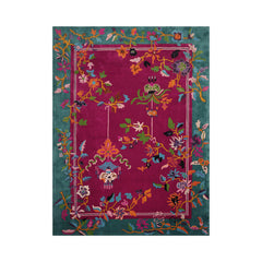 9x12 Fuschia, Turquoise, Gold Color Hand Tufted Oriental Wool Traditional Oriental Rug