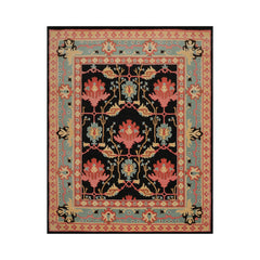 9x12 Black Aqua Tan Color Hand Tufted William Morris Wool Transitional Oriental Rug
