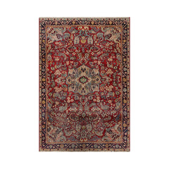 LoomBloom Traditional Red Wool Area Rug Heriz Design Hand Knotted 4'5''x6'9"