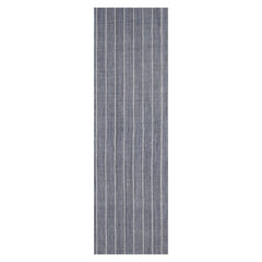 Hand-Woven Navy New Zealand Wool Herringbone Flatweave Rug in Multi Sizes by LoomBloom