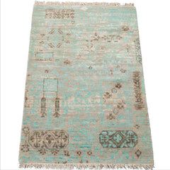 2'x3' Tibetan Turquoise Modern Abstract Wool and Bamboo Silk Oriental Area Rug