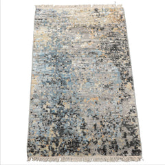 2'x3' Tibetan Gray Modern Abstract Wool and Bamboo Silk Oriental Area Rug