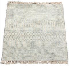 Tibetan 2'x2' Ivory Wool and Bamboo Silk Modern Oriental Area Rug
