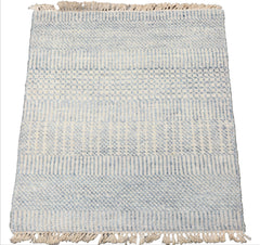 Tibetan 2'x2' Ivory Wool and Bamboo Silk Modern Oriental Area Rug