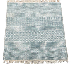 Tibetan 2'x2' Ivory Wool and Bamboo Silk Modern Oriental Area Rug
