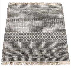 Tibetan 2'x2' Ivory Wool and Bamboo Silk Modern Oriental Area Rug