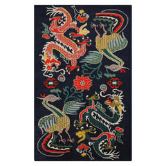 Multi Size Navy Coral Turquoise Color Hand Tufted Pictorial Wool Transitional Oriental Rug