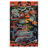 Multi Size Navy Gold Blue Color Hand Tufted Pictorial Wool Transitional Oriental Rug