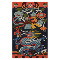 Multi Size Navy Gold Blue Color Hand Tufted Pictorial Wool Transitional Oriental Rug