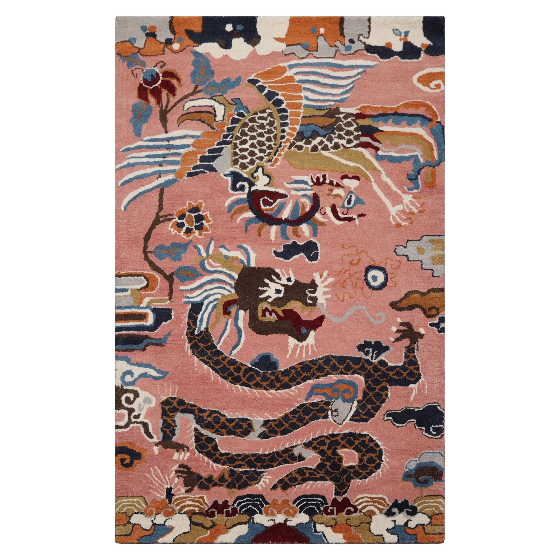Multi Size Pink Navy Burgundy Color Hand Tufted Pictorial Wool Transitional Oriental Rug