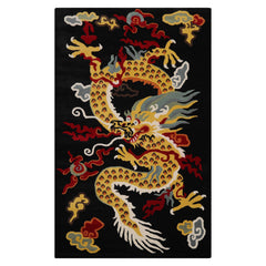 Multi Size Black Gold White Color Hand Tufted Pictorial Wool Transitional Oriental Rug