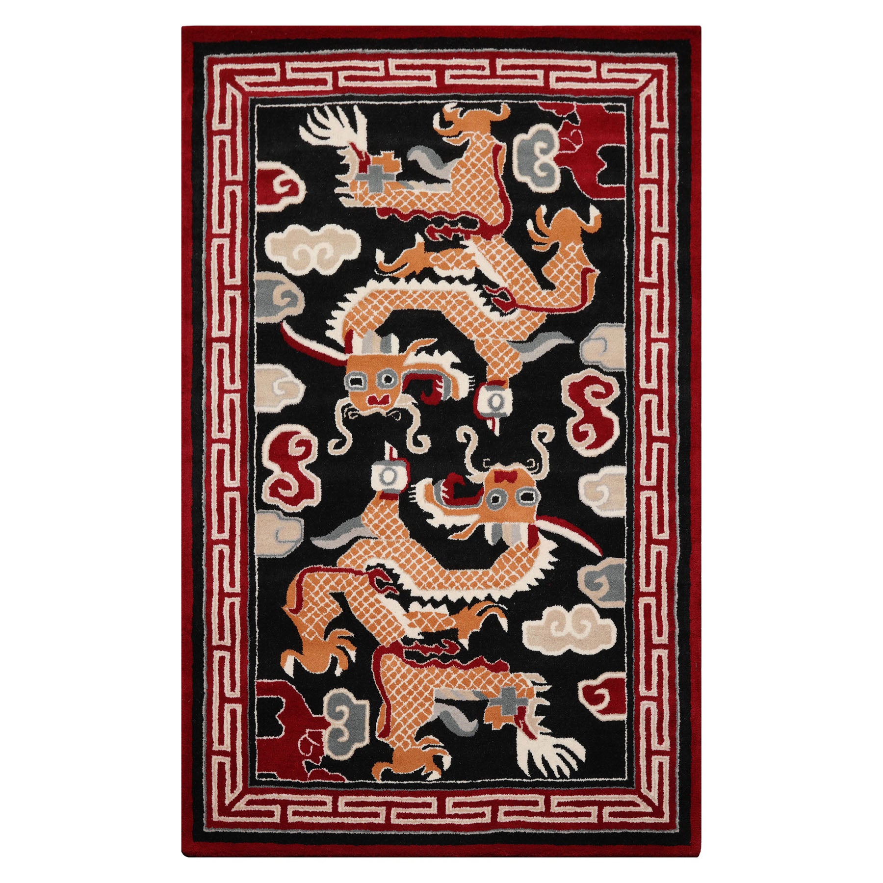 Multi Size Black Red Peach Color Hand Tufted Pictorial Wool Traditional Oriental Rug