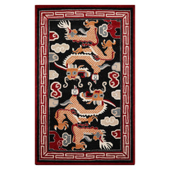 Multi Size Black Red Peach Color Hand Tufted Pictorial Wool Traditional Oriental Rug
