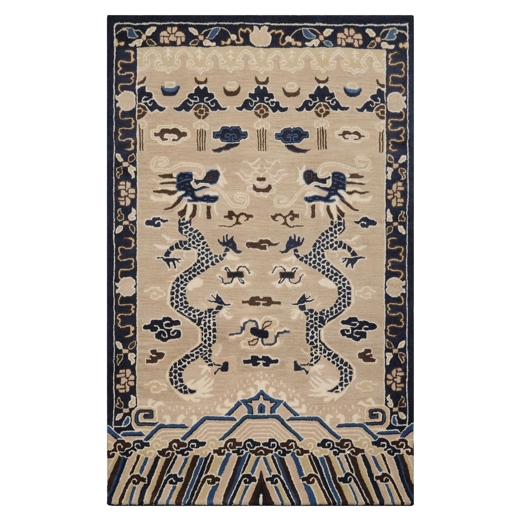 Multi Size Cream Blue Ivory Color Hand Tufted Pictorial Wool Transitional Oriental Rug