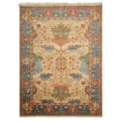 Multi Size Beige Aqua Blue Color Hand Knotted Oushak Wool Arts & Crafts Oriental Rug