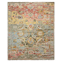 Aqua Hand Knotted Transitional Oushak Arts & Crafts LoomBloom Wool Area Rug in Various Sizes