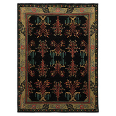 Multi Size Black Pistachio Turquoise Color Hand Tufted Donegal Wool Traditional Oriental Rug
