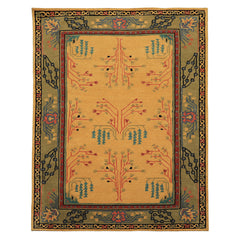 Multi Size Gold Pistacchio Raspberry Color Hand Tufted Donegal Wool Arts & Crafts Oriental Rug
